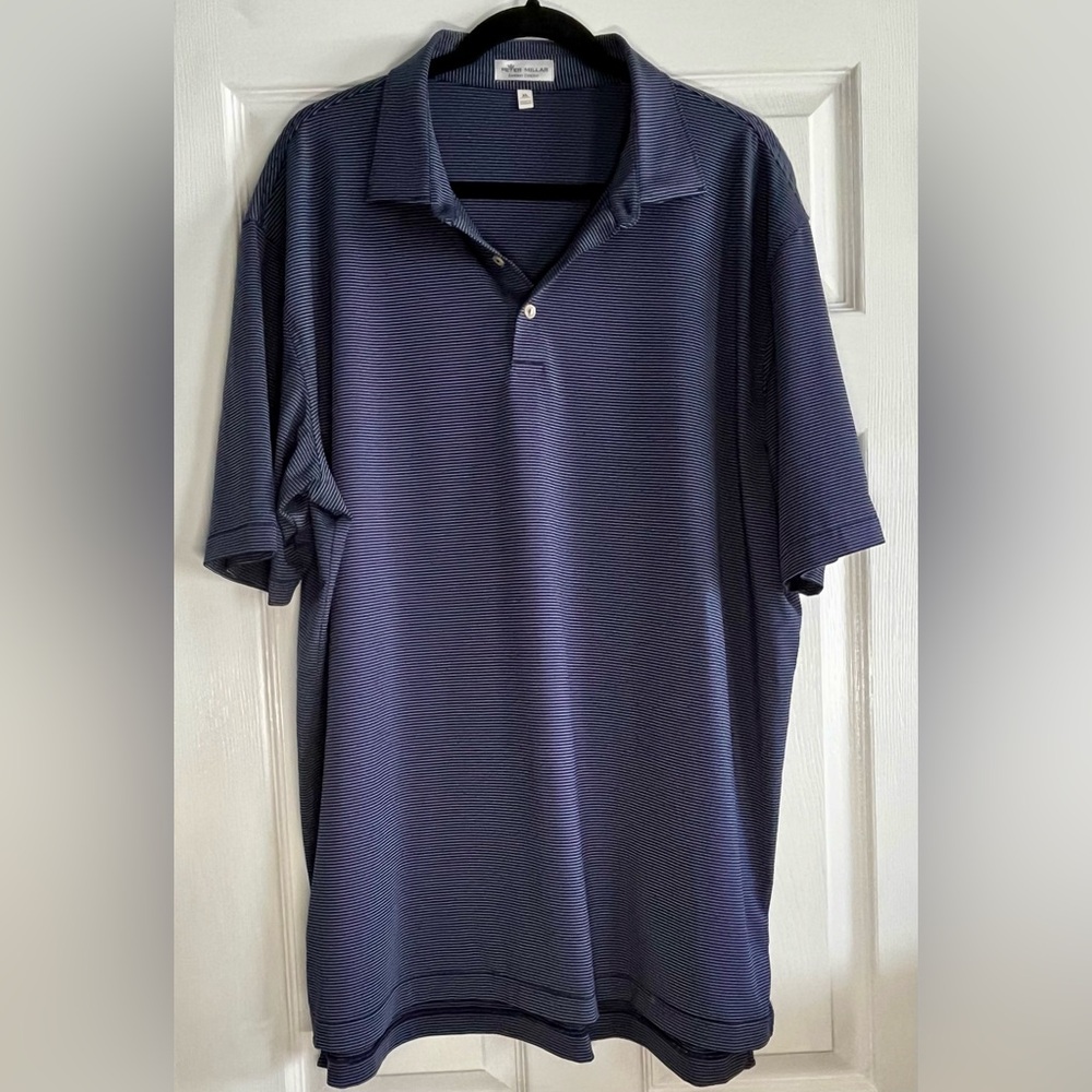 PETER MILLAR Summer Comfort Performance Golf Polo, Size XL, Navy Striped